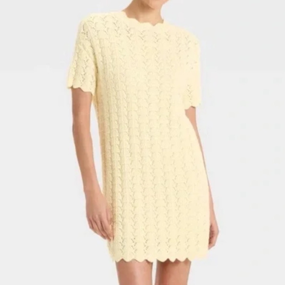 A New Day Soft Yellow/beige Scalloped Mini Dress